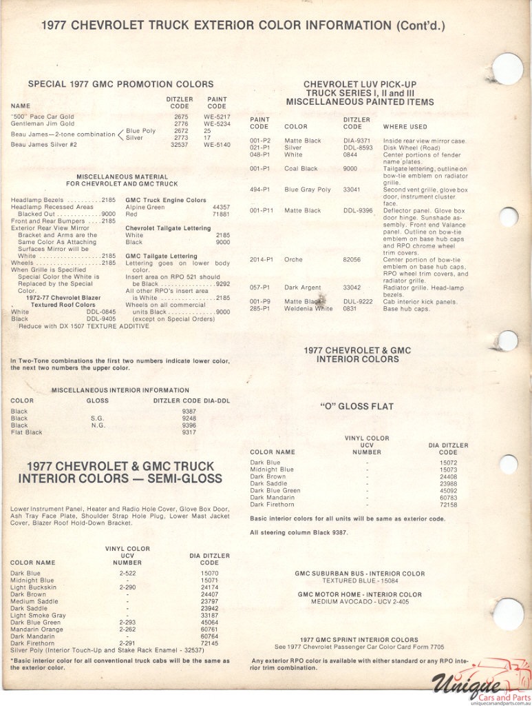 1977 GMC Truck Paint Charts PPG 2